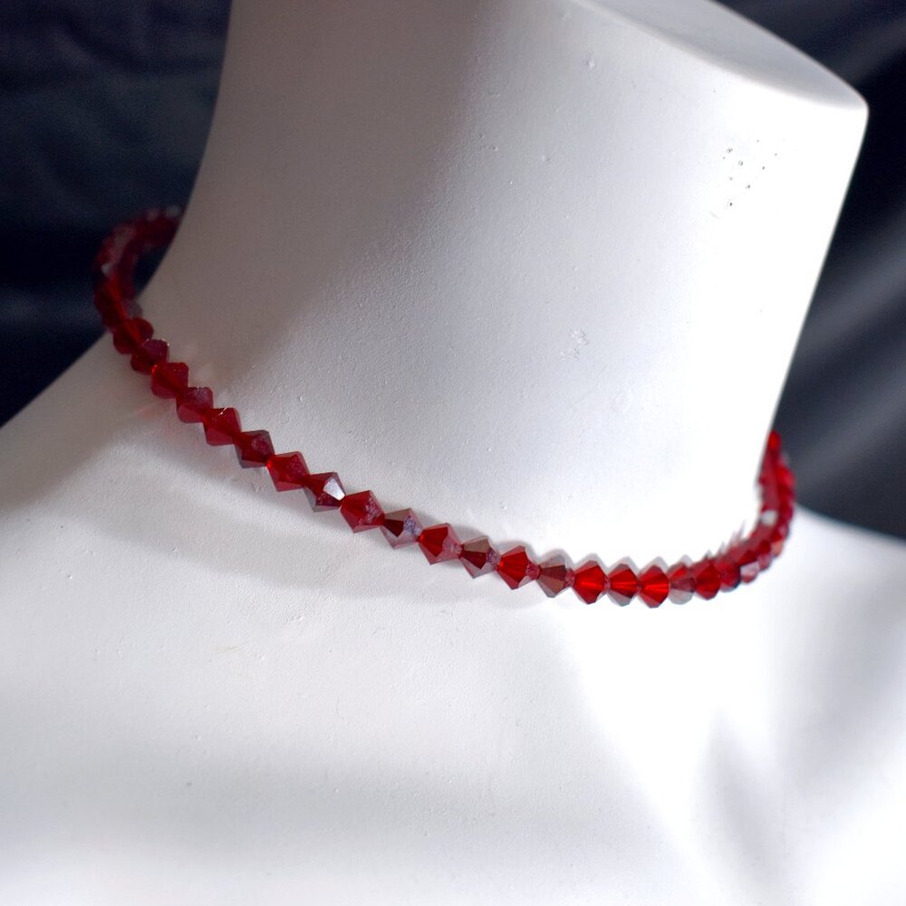 Ruby red Austrian AB crystal memory wire choker necklace